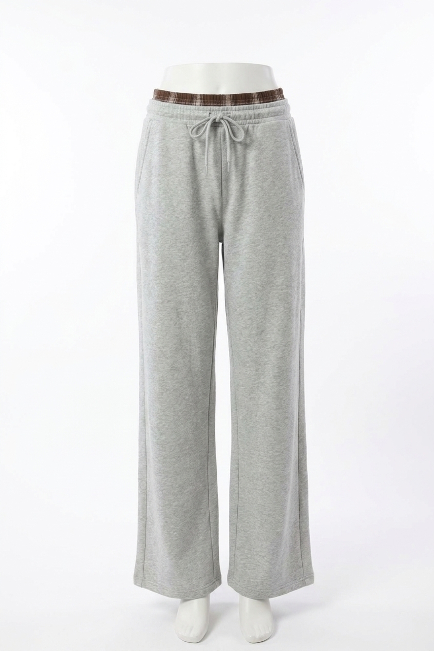 NEW VINTAGE HAVANA midnight moon french terry wide leg pant in grey/mocha plaid